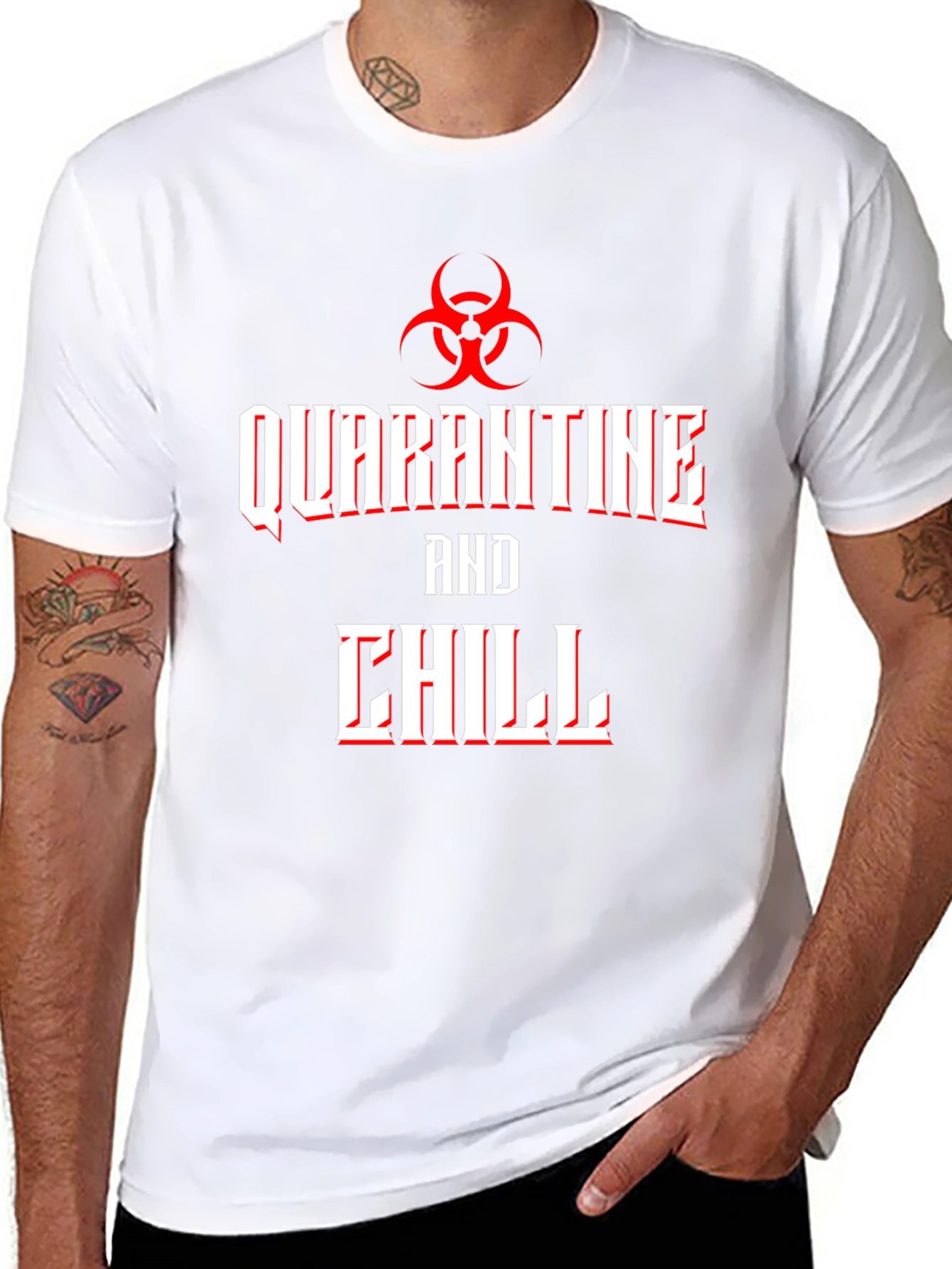 Camiseta Hombre Quarantine and Chill Diseño Biohazard