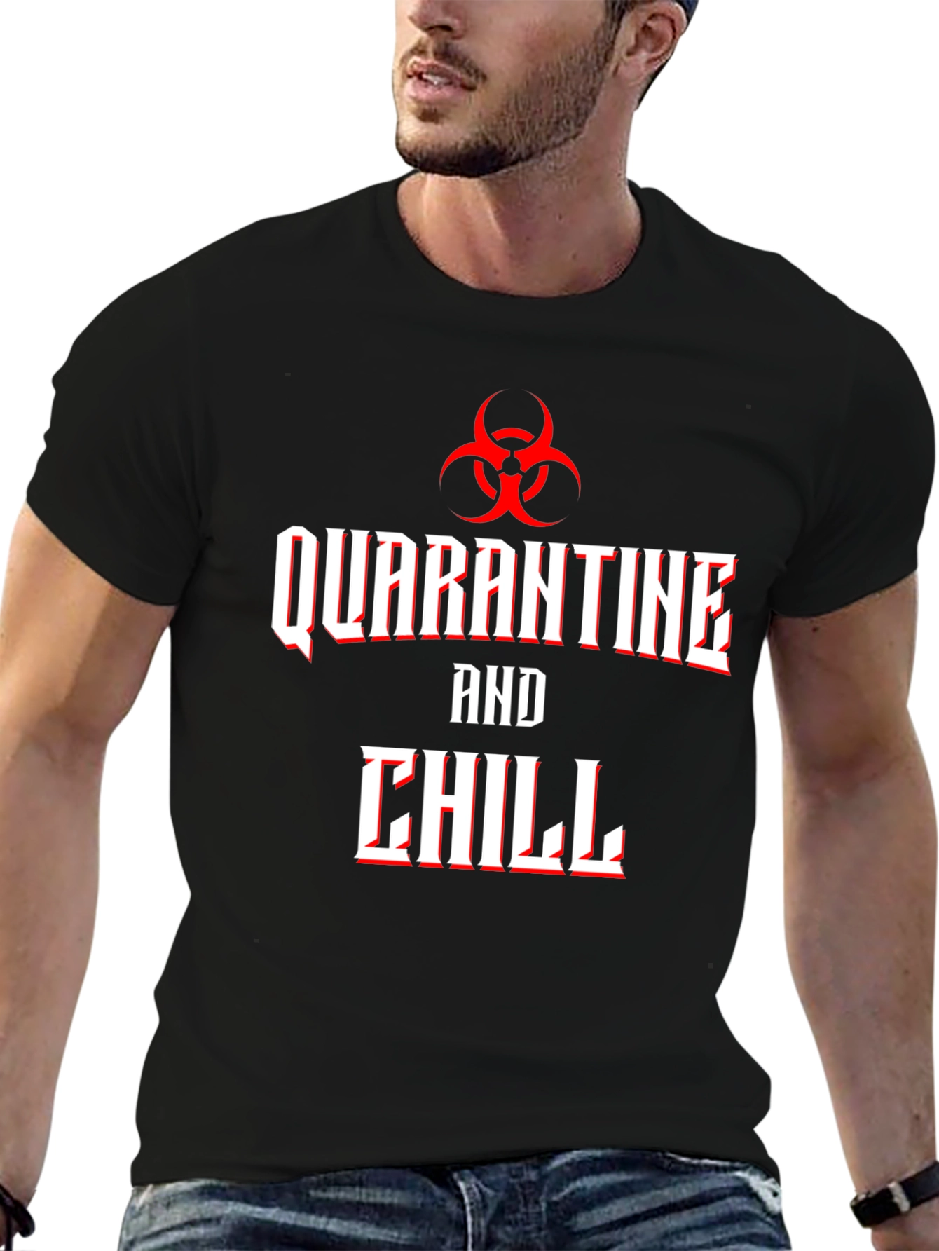 Camiseta Hombre Quarantine and Chill Diseño Biohazard