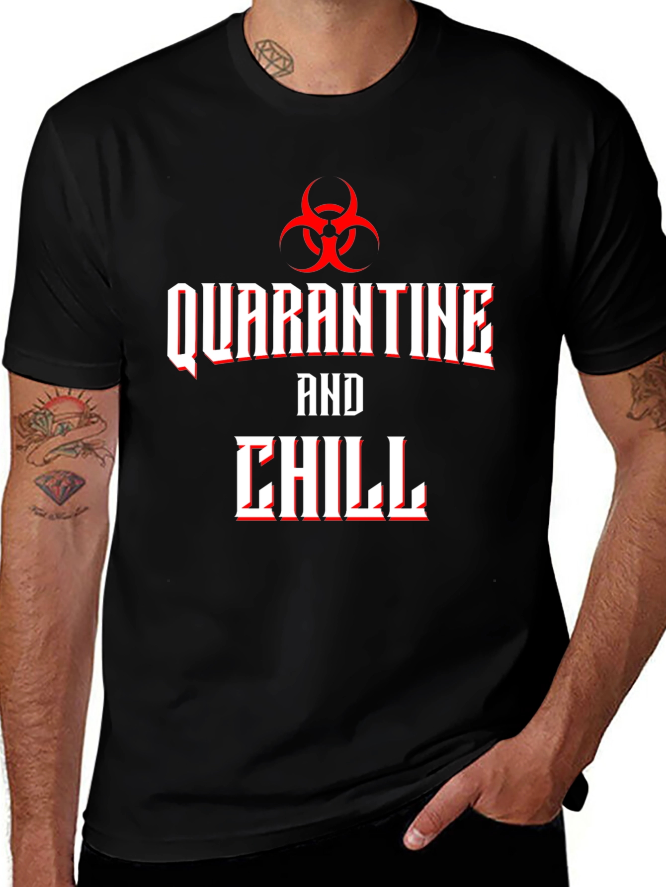 Camiseta Hombre Quarantine and Chill Diseño Biohazard