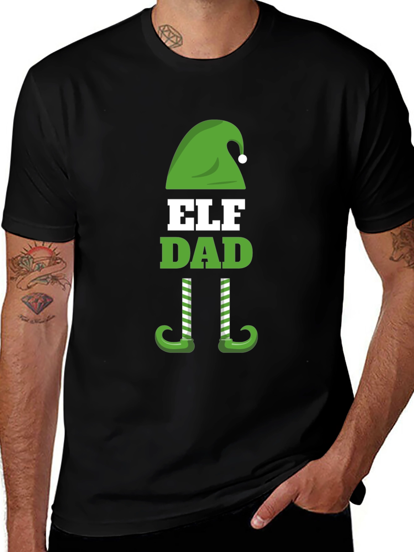 Camiseta Negra Divertida Elf Dad Navidad