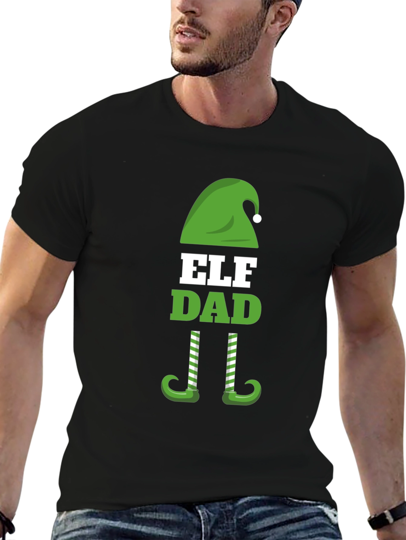 Camiseta Negra Divertida Elf Dad Navidad
