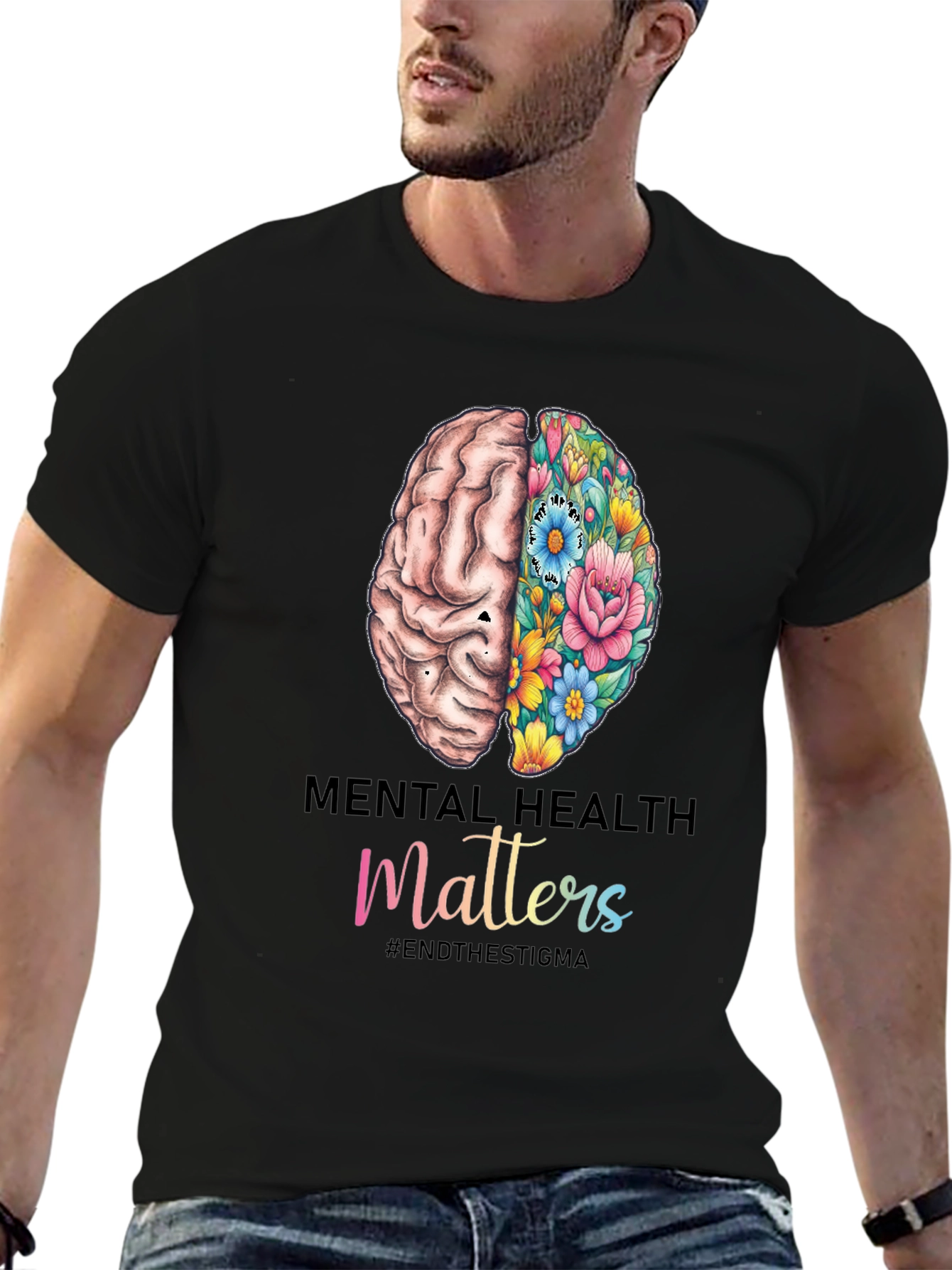 Camiseta Salud Mental con Cerebro Floral