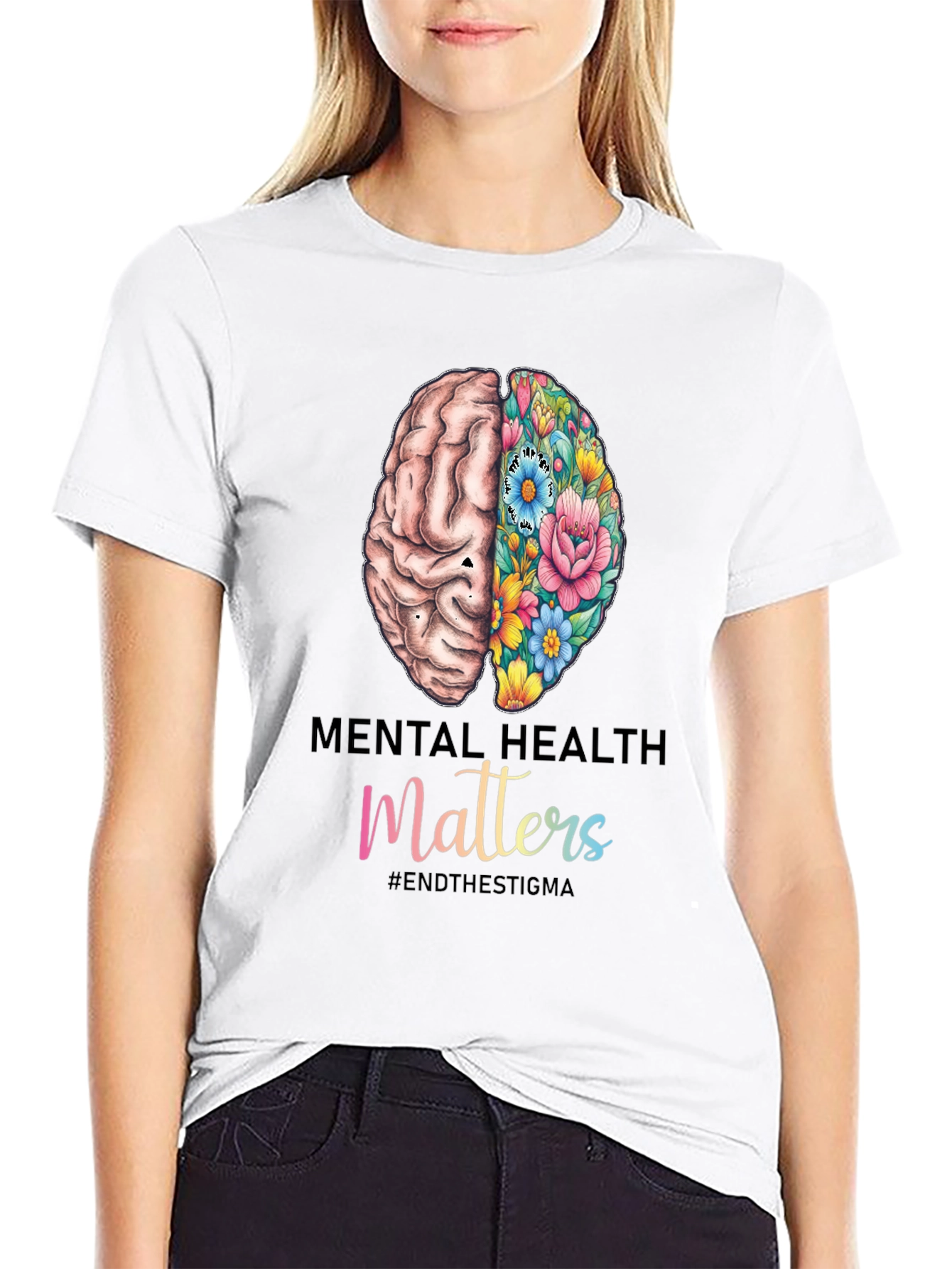 Camiseta Salud Mental con Cerebro Floral