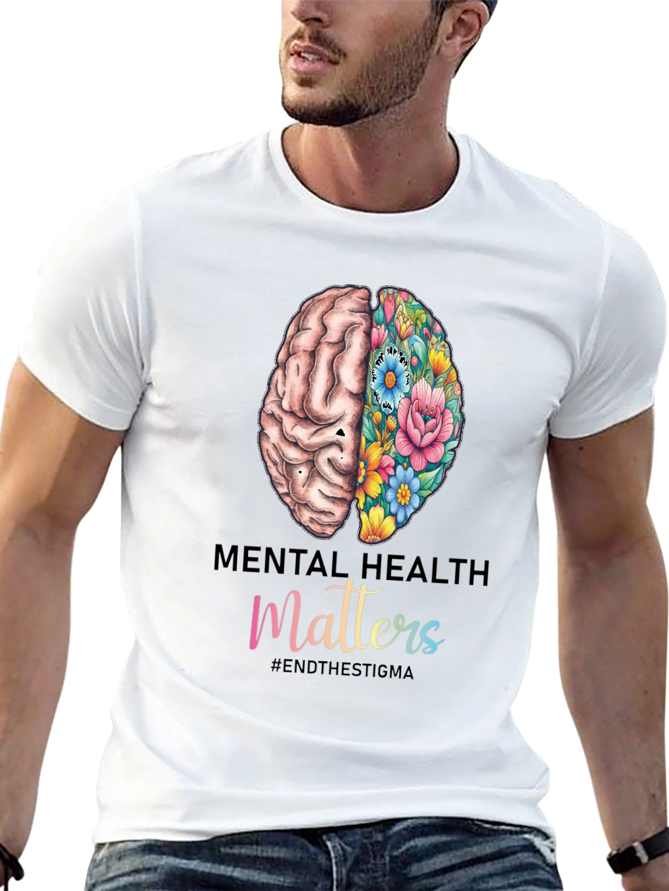 Camiseta Salud Mental con Cerebro Floral