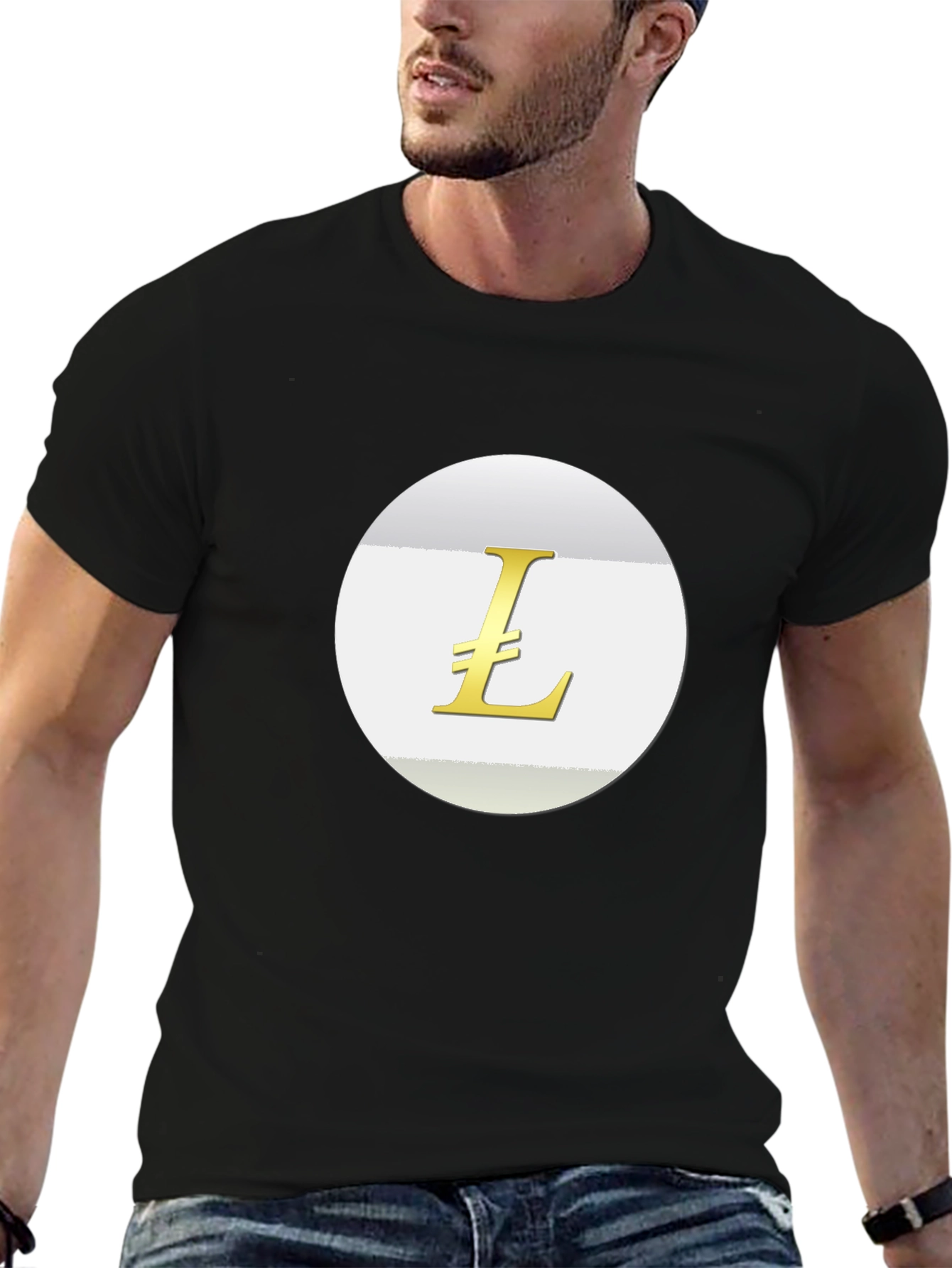 Camiseta Negra con Logo Litecoin Dorado