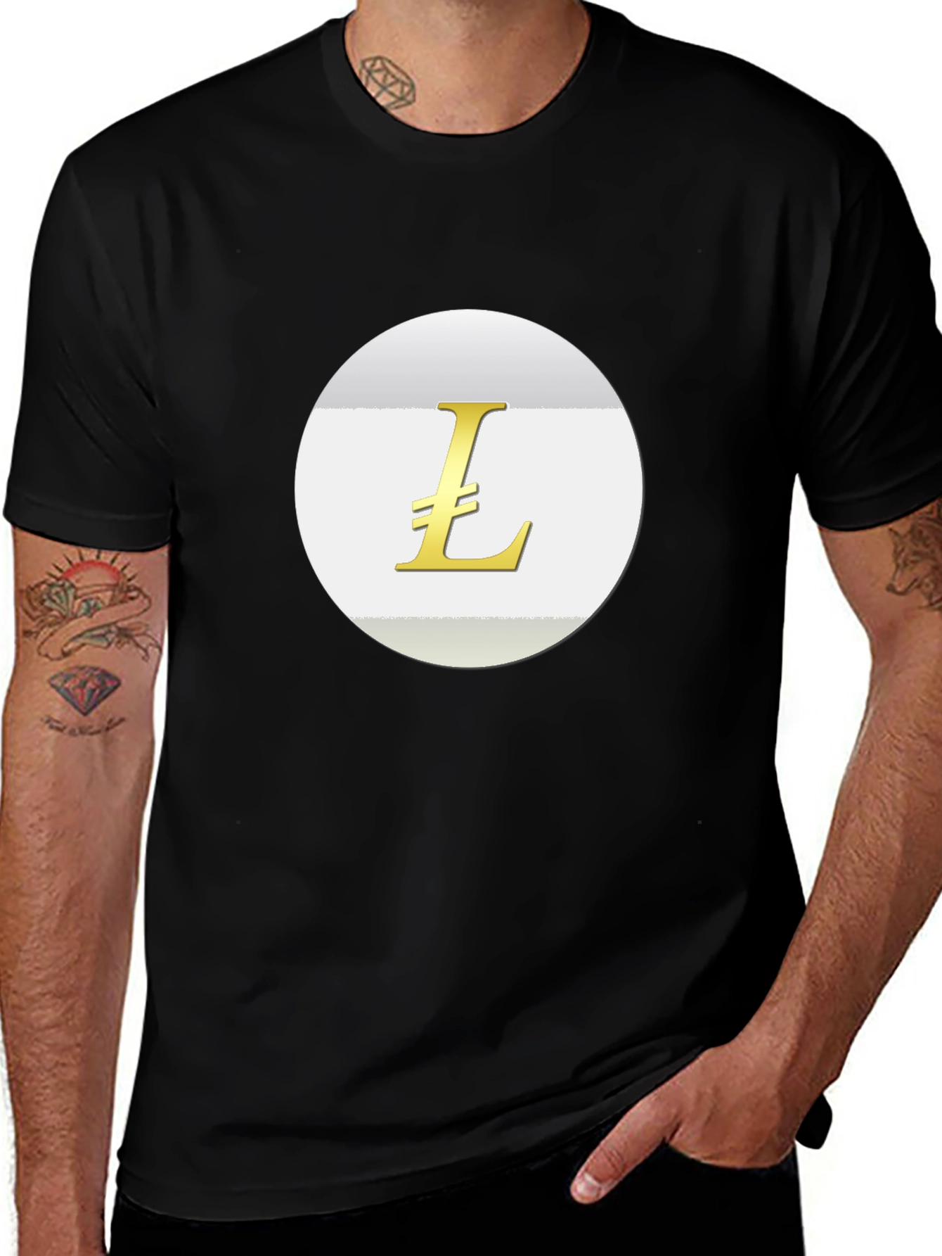 Camiseta Negra con Logo Litecoin Dorado