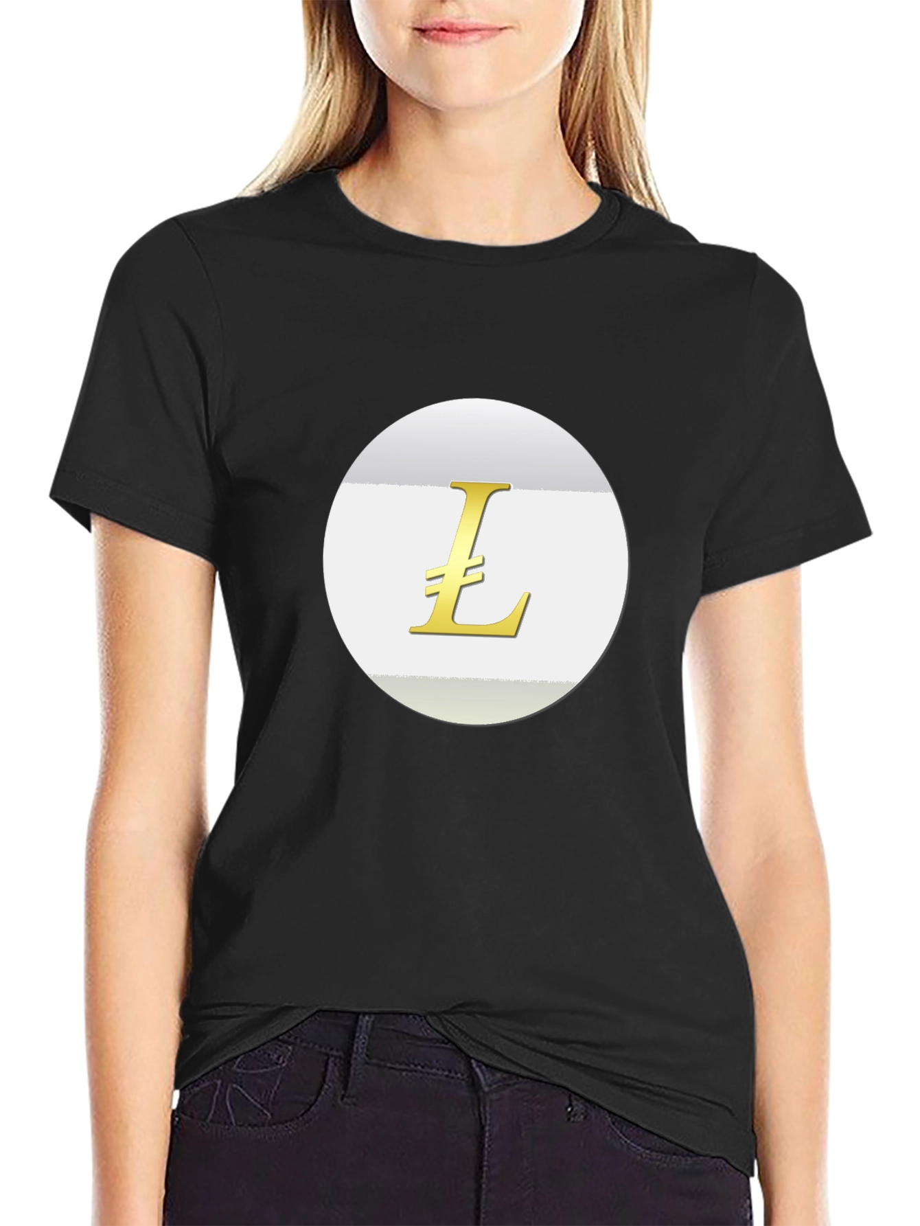 Camiseta Negra con Logo Litecoin Dorado