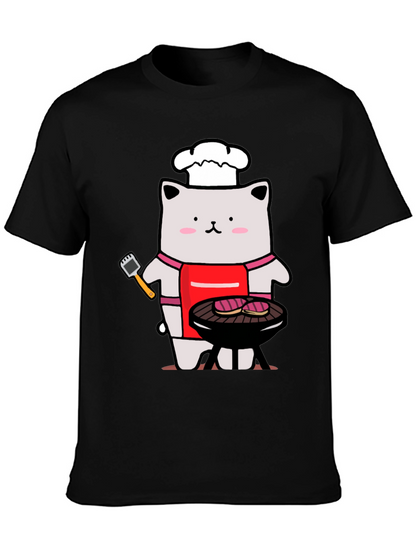 Camiseta Hombre: Gato Chef Asando a la Parrilla