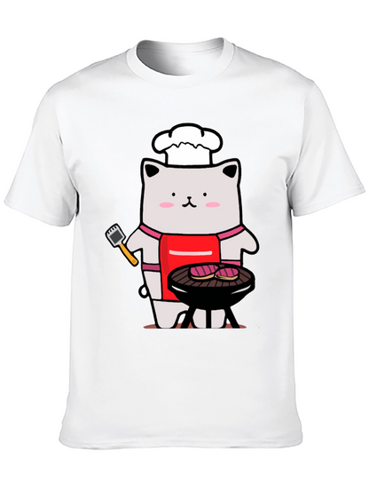 Camiseta Hombre: Gato Chef Asando a la Parrilla