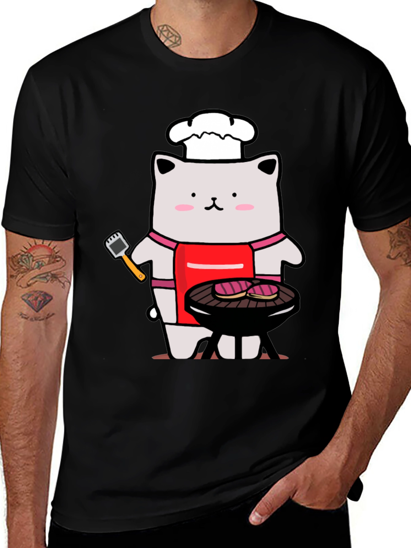 Camiseta Hombre: Gato Chef Asando a la Parrilla