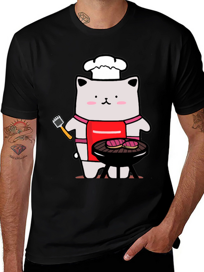 Camiseta Hombre: Gato Chef Asando a la Parrilla