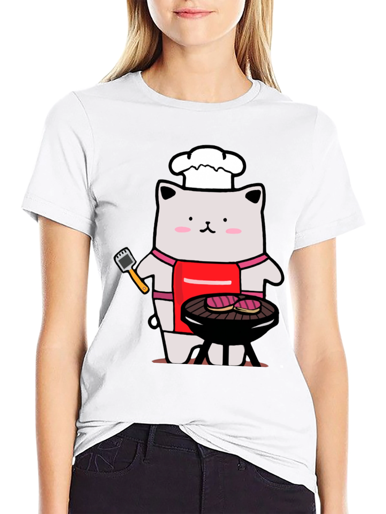 Camiseta Hombre: Gato Chef Asando a la Parrilla