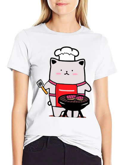 Camiseta Hombre: Gato Chef Asando a la Parrilla