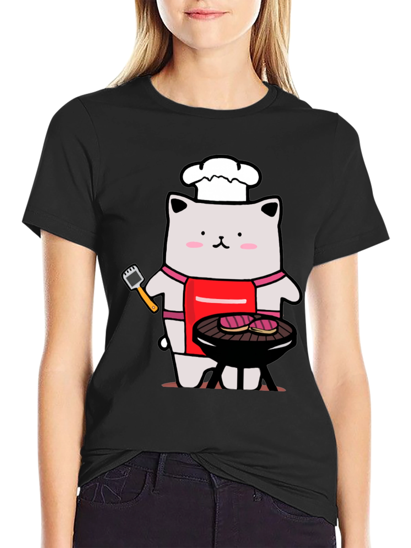 Camiseta Hombre: Gato Chef Asando a la Parrilla