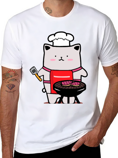 Camiseta Hombre: Gato Chef Asando a la Parrilla