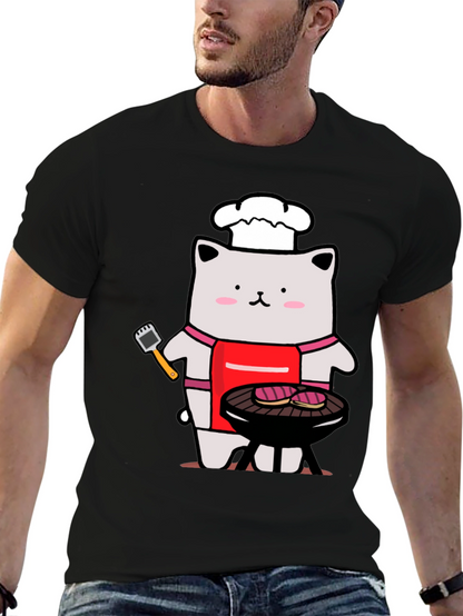 Camiseta Hombre: Gato Chef Asando a la Parrilla