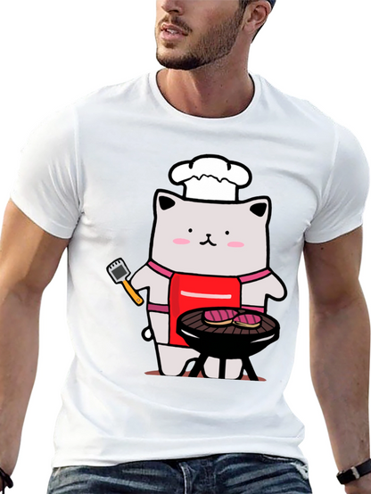Camiseta Hombre: Gato Chef Asando a la Parrilla
