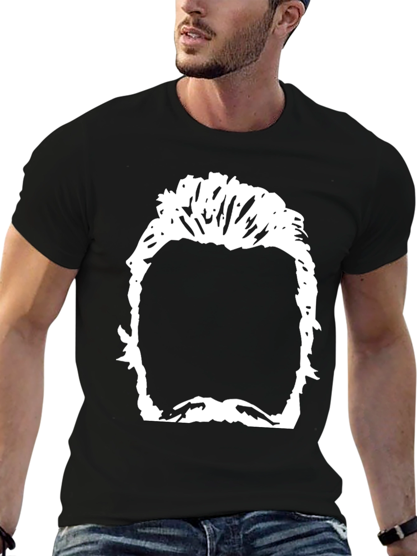 Camiseta Negra con Silueta Abstracta en Blanco