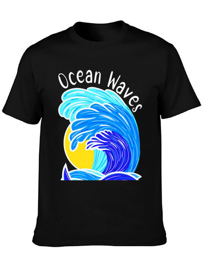 Camiseta Negra Olas del Océano Diseño Veraniego