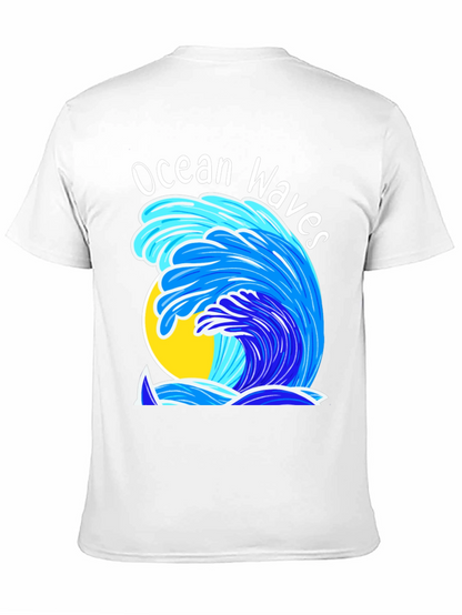 Camiseta Negra Olas del Océano Diseño Veraniego