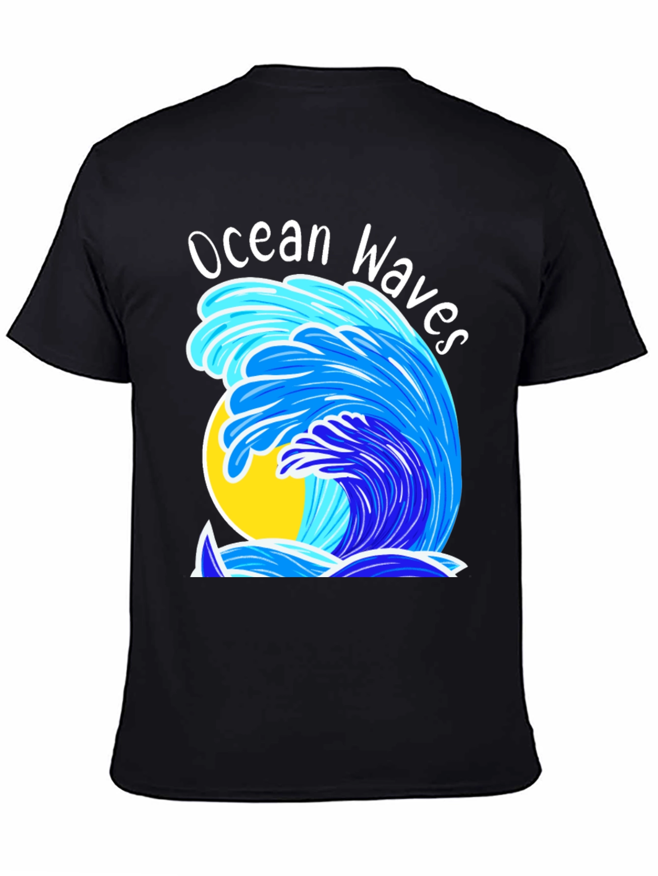 Camiseta Negra Olas del Océano Diseño Veraniego
