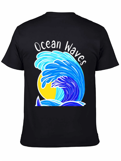 Camiseta Negra Olas del Océano Diseño Veraniego