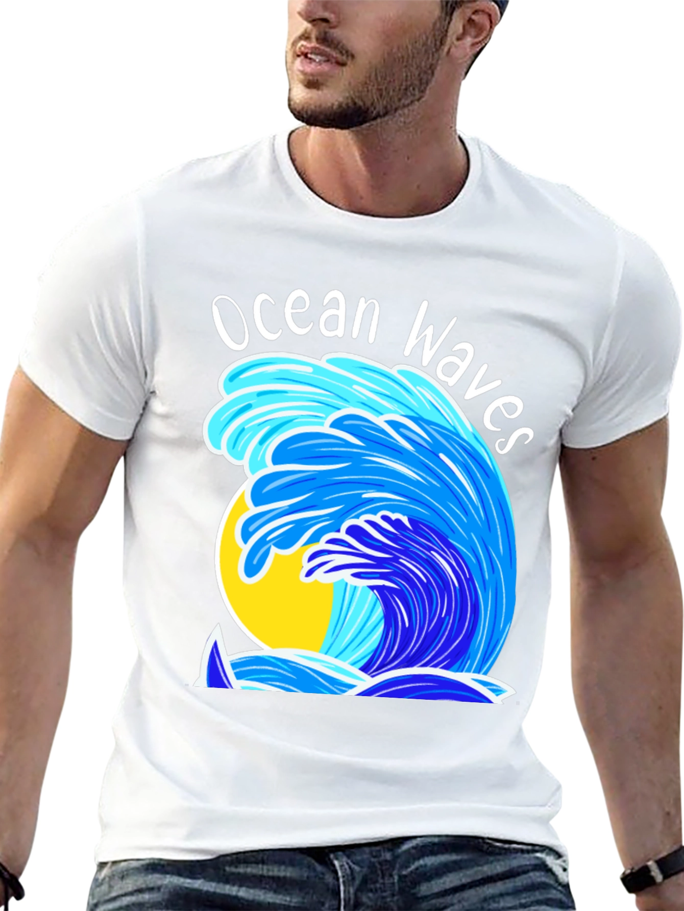Camiseta Negra Olas del Océano Diseño Veraniego