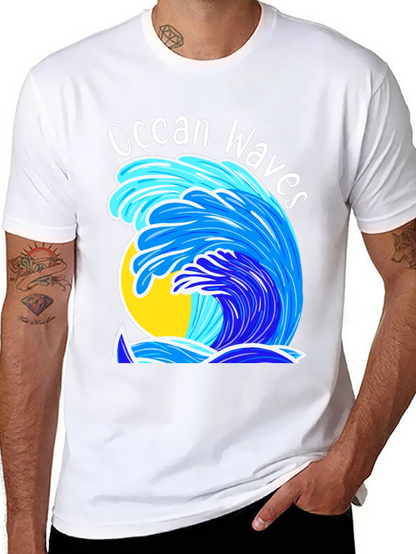 Camiseta Negra Olas del Océano Diseño Veraniego