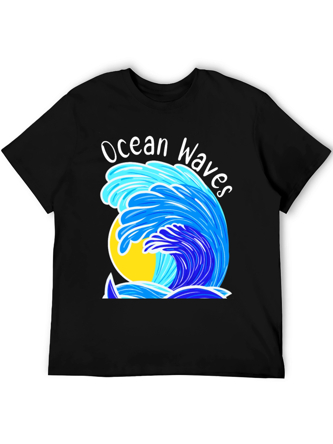 Camiseta Negra Olas del Océano Diseño Veraniego