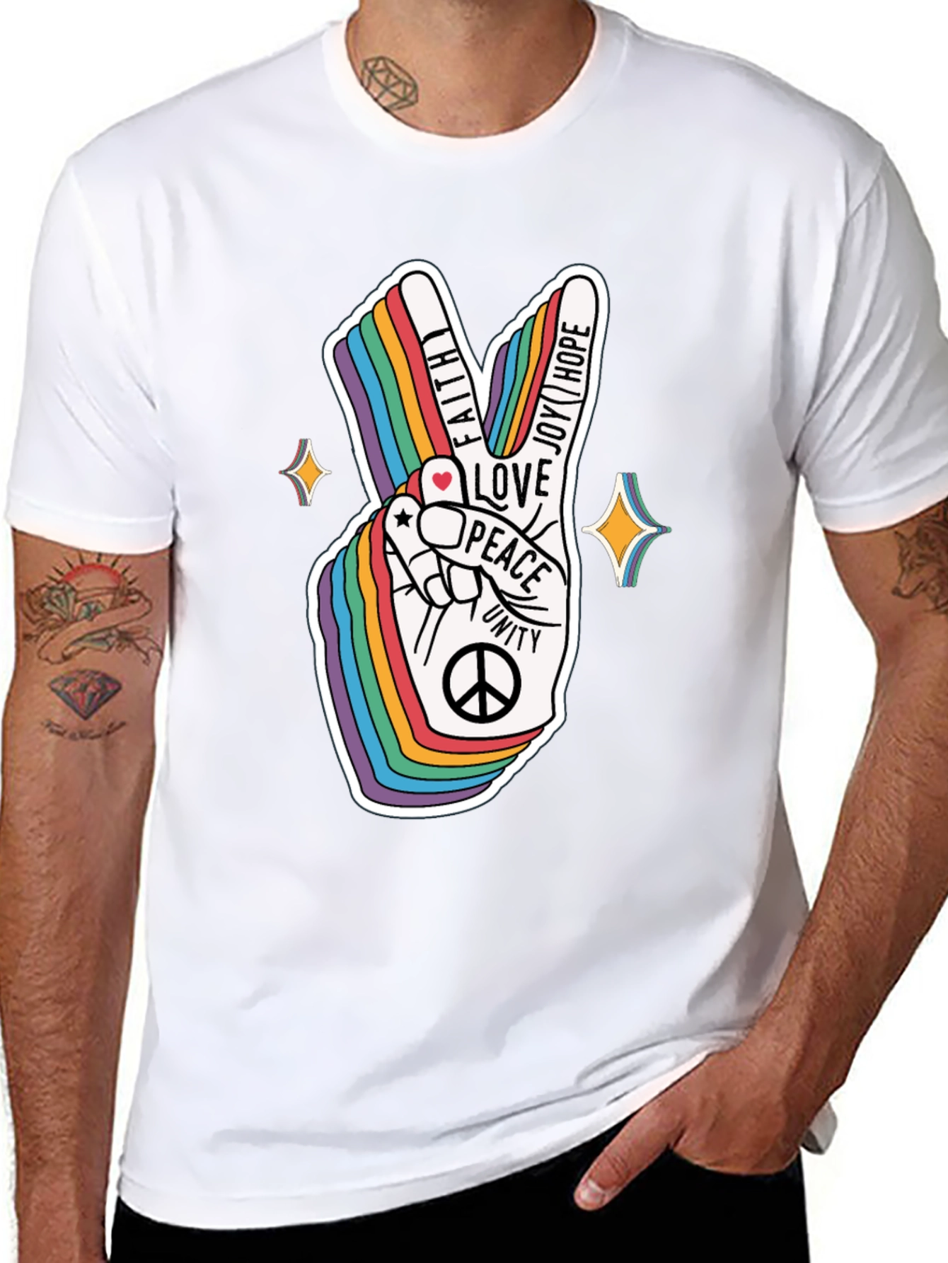 Camiseta Negra Paz y Amor LGBT Pride