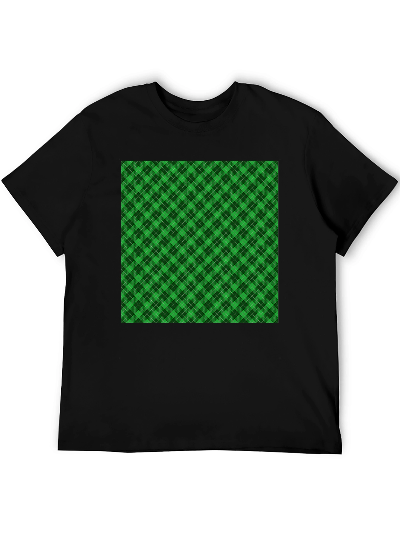 Camiseta Negra con Diseño Tartán Verde