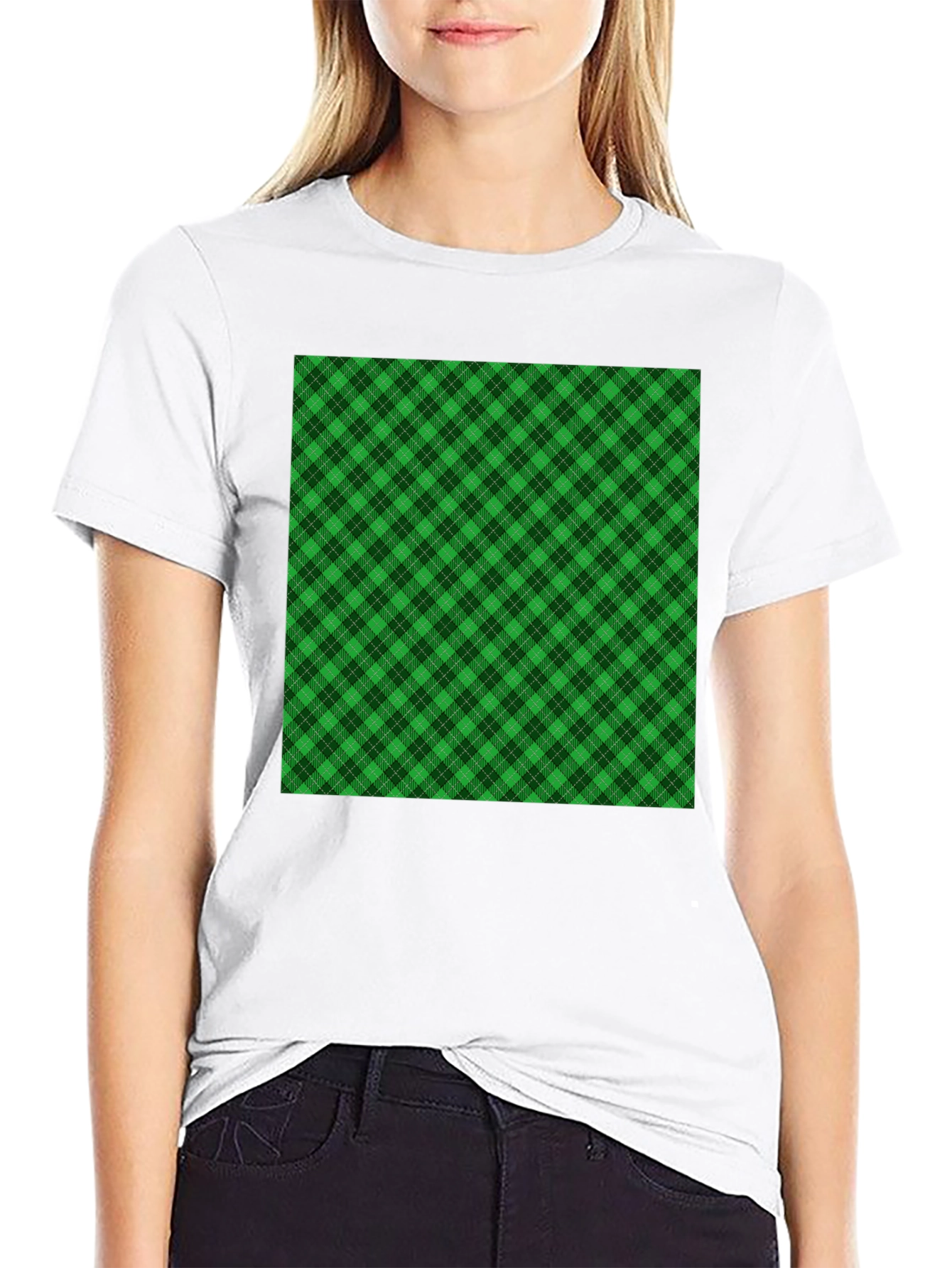Camiseta Negra con Diseño Tartán Verde