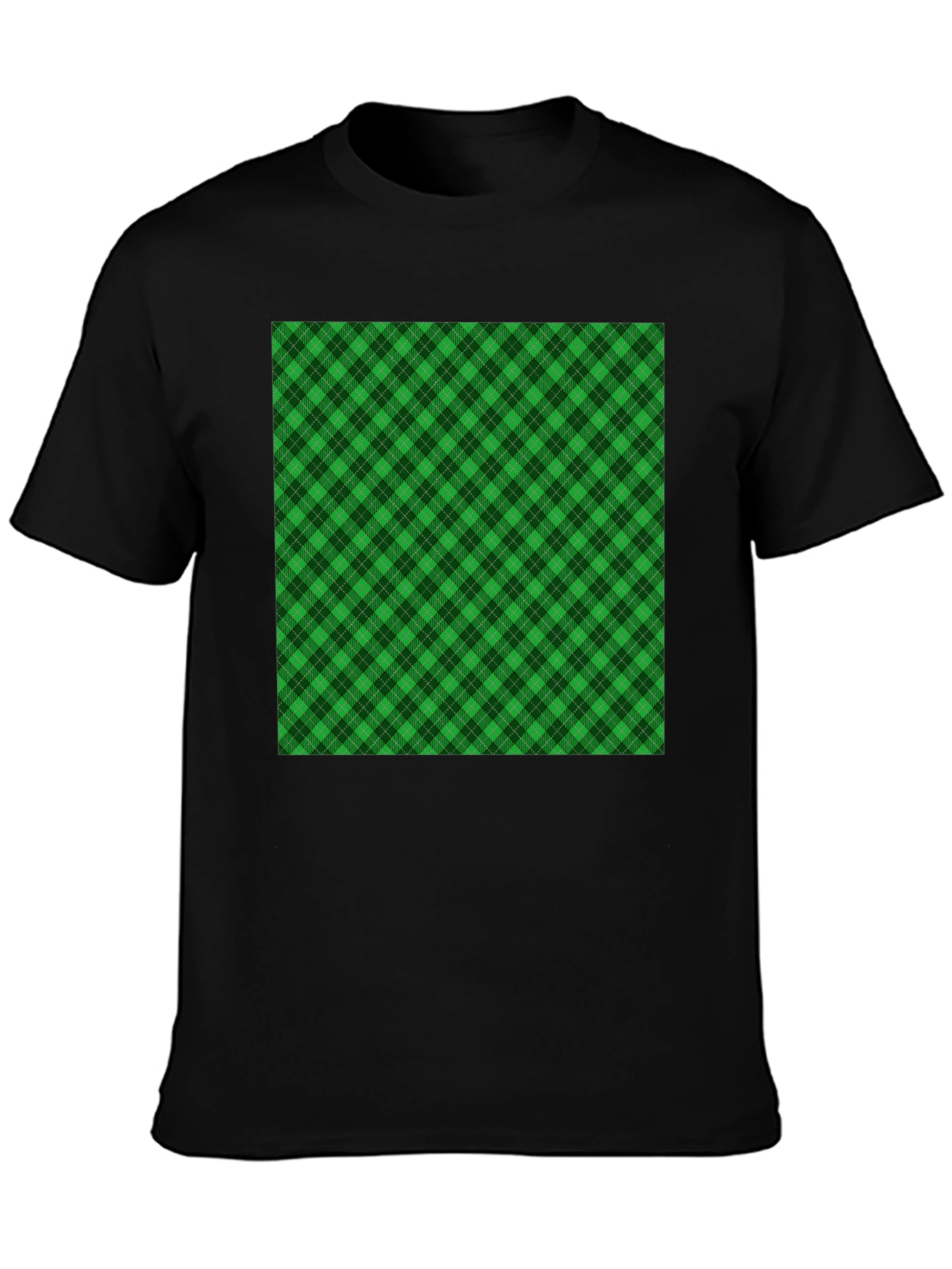 Camiseta Negra con Diseño Tartán Verde