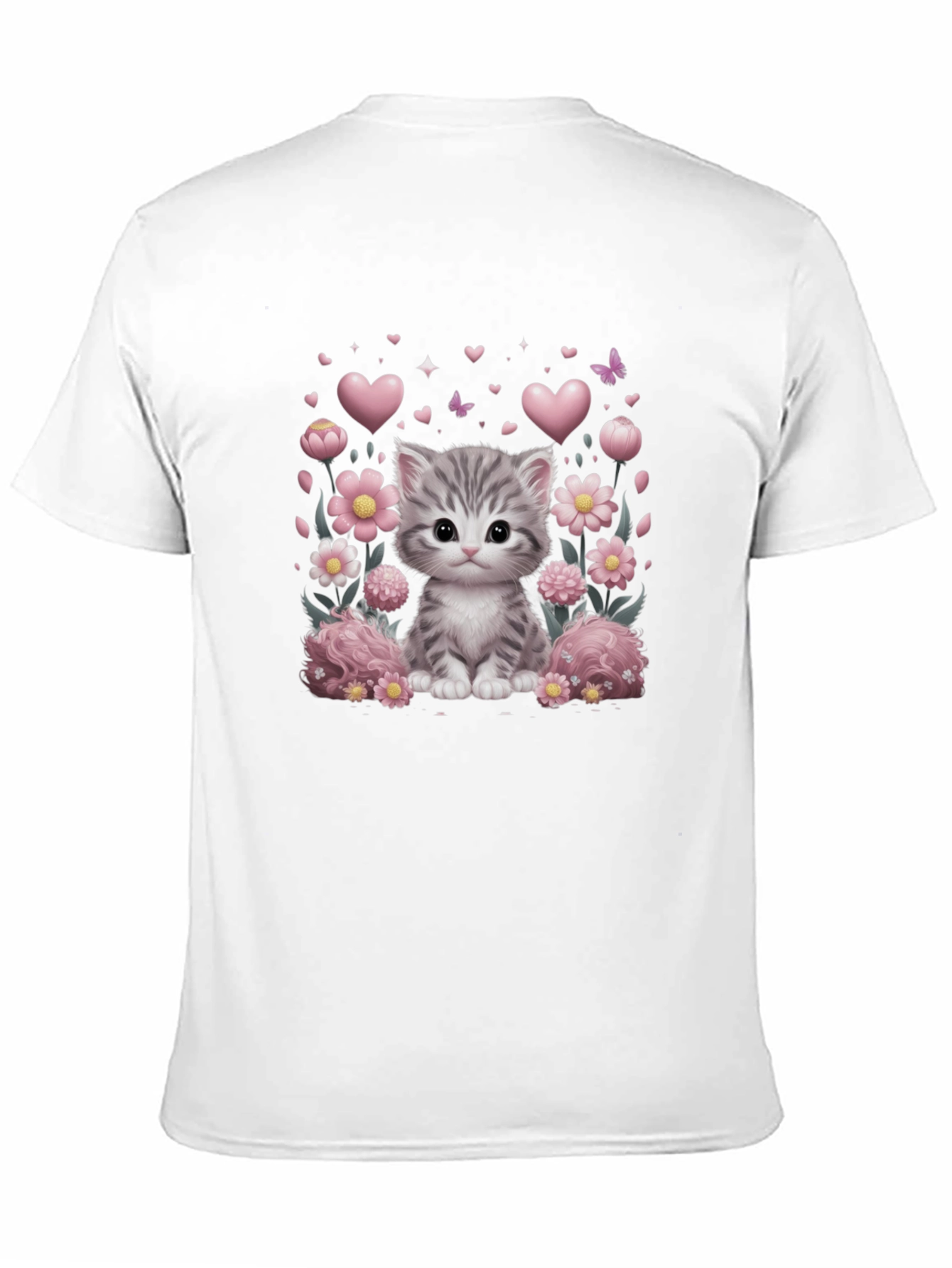 Camiseta Negra con Diseño de Gato y Flores