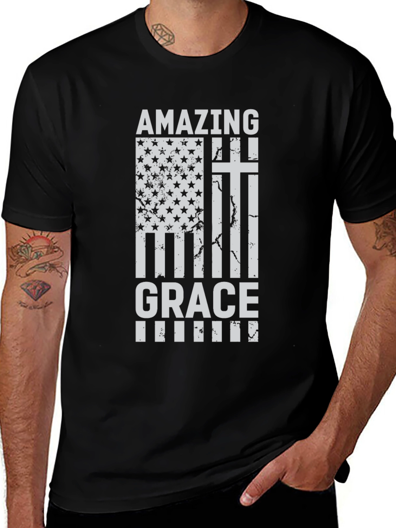 Camiseta Cristiana Amazing Grace - Diseño Patriótico