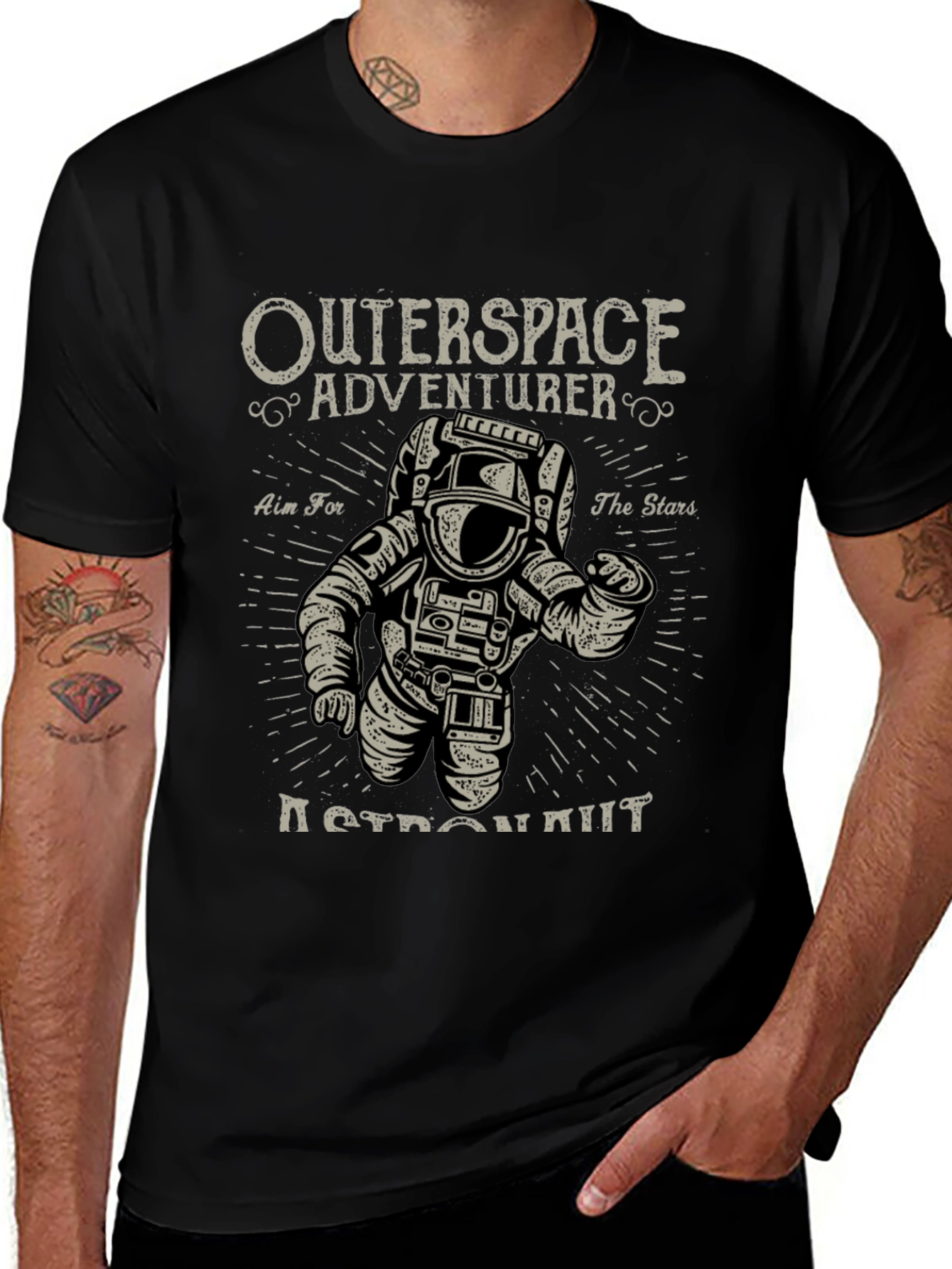 Camiseta Negra Astronauta Aventura Espacial