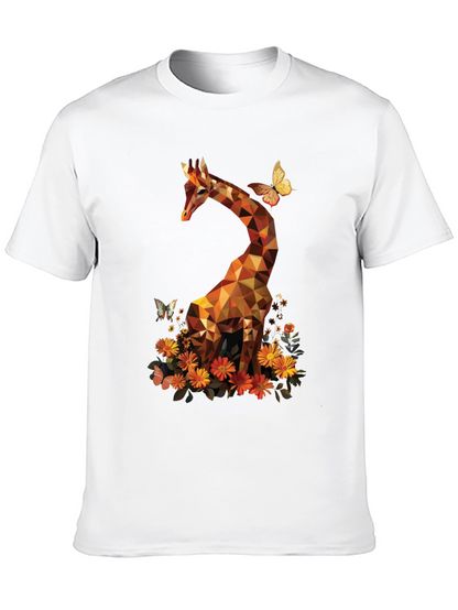 Camiseta Negra con Jirafa Geométrica y Flores