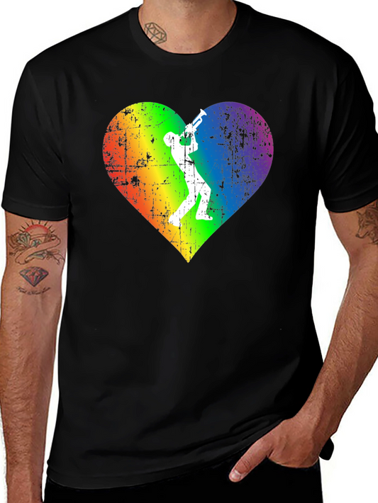 Camiseta Negra con Diseño de Corazón y Trompetista