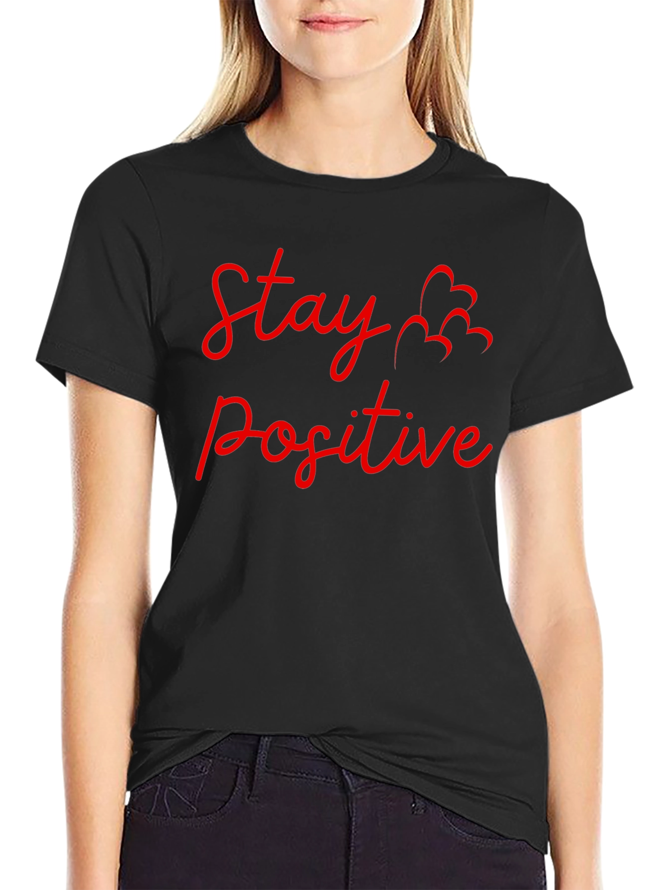 Camiseta Negra: Stay Positive - Diseño Motivador
