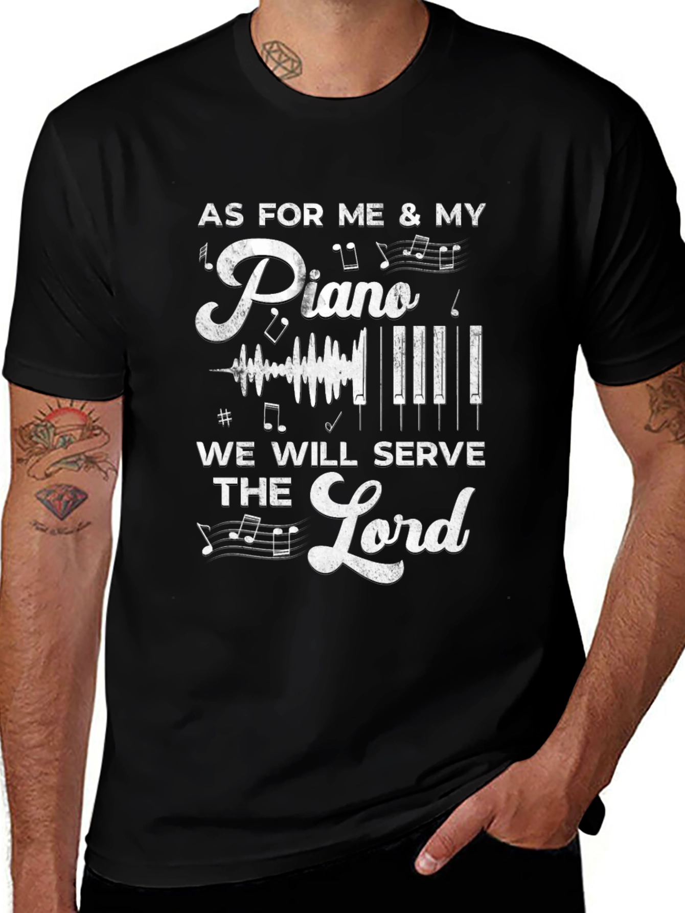Camiseta Negra Piano y Servicio Religioso