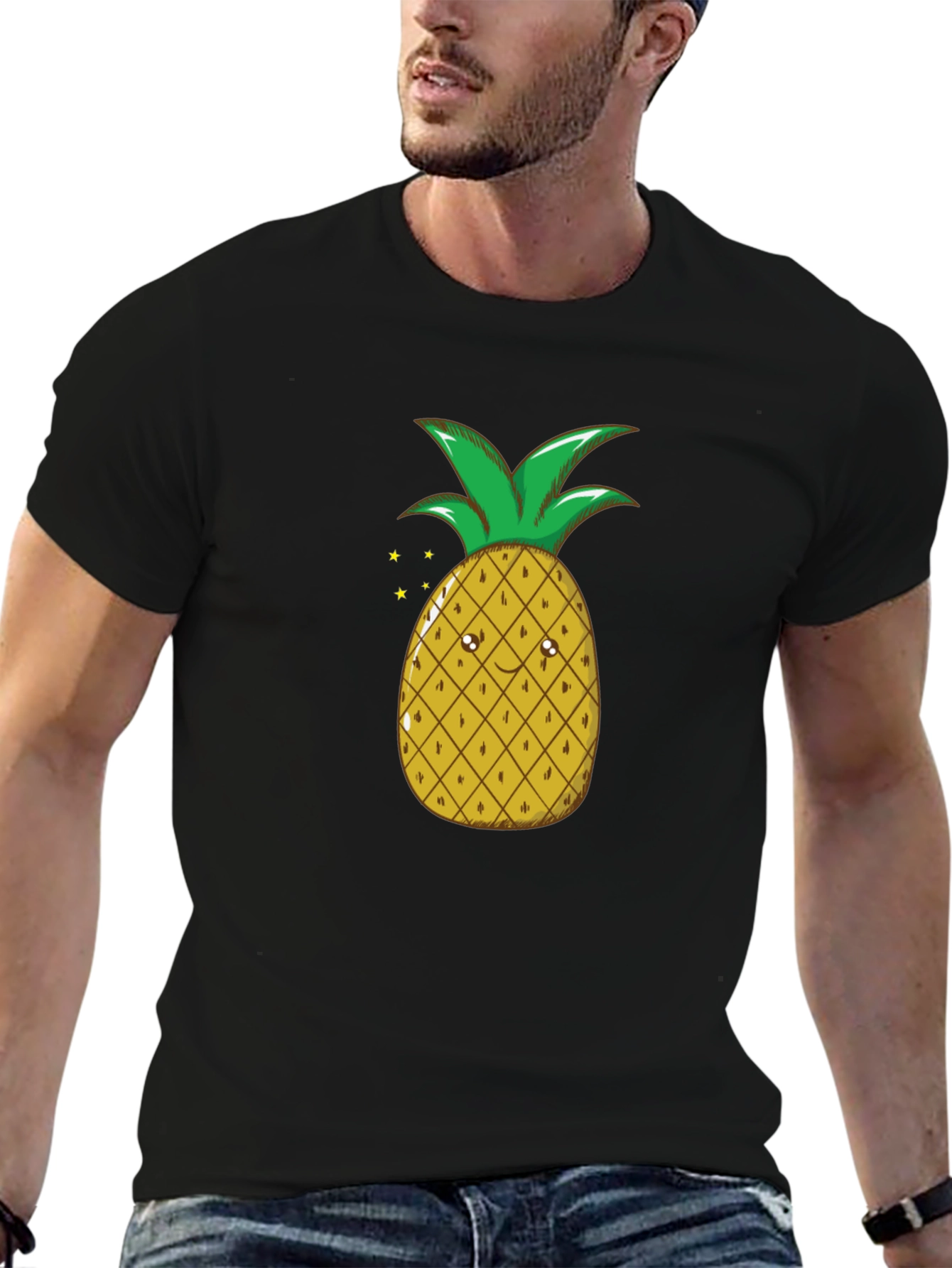 Camiseta Negra con Diseño de Piña Divertida