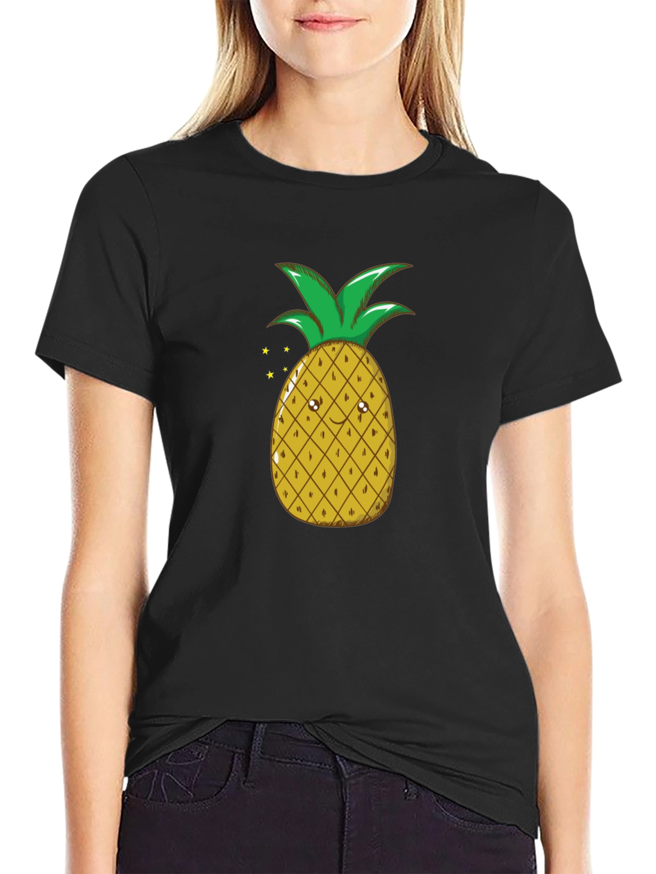 Camiseta Negra con Diseño de Piña Divertida