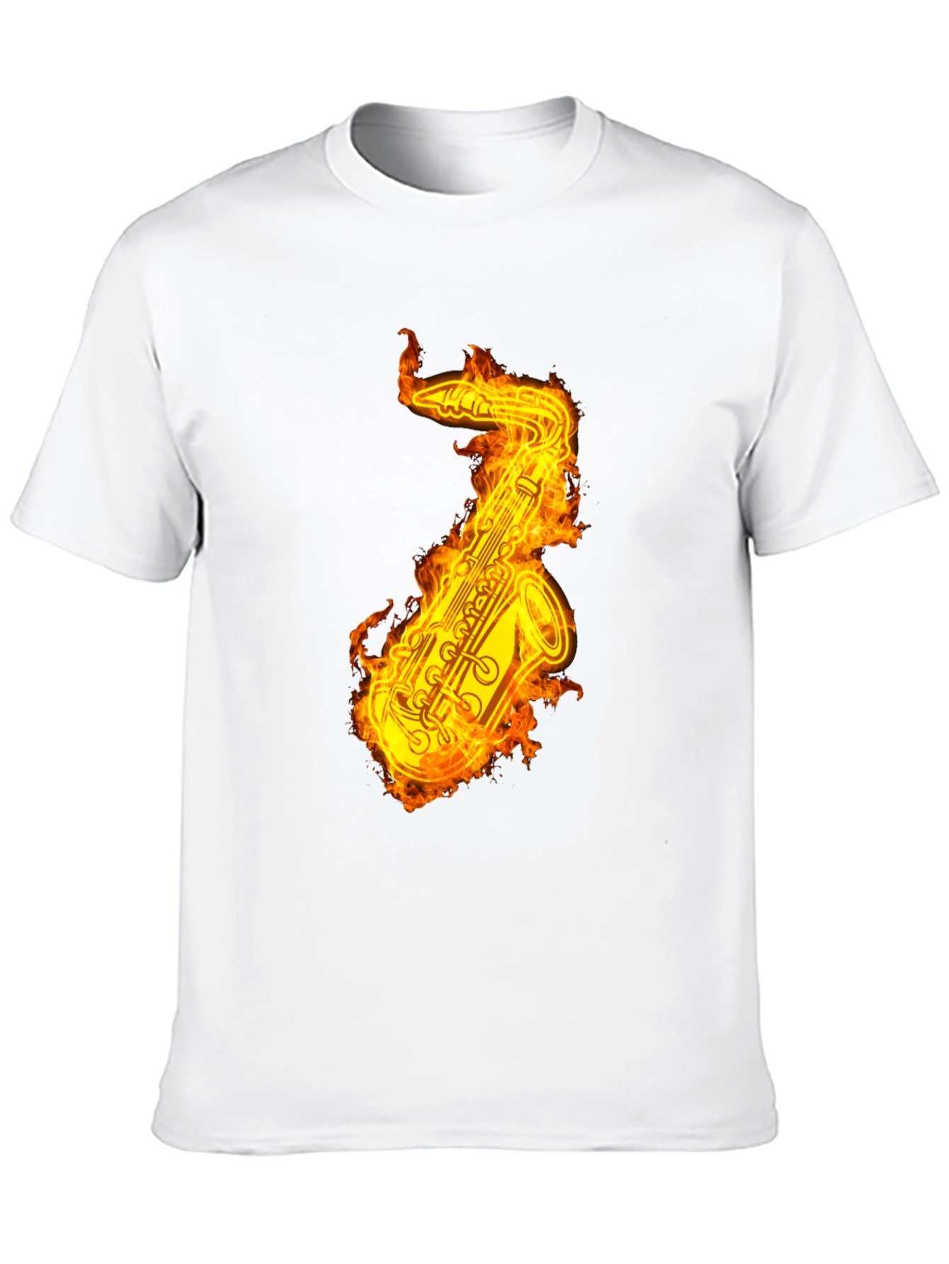 Camiseta Negra con Saxofón en Llamas