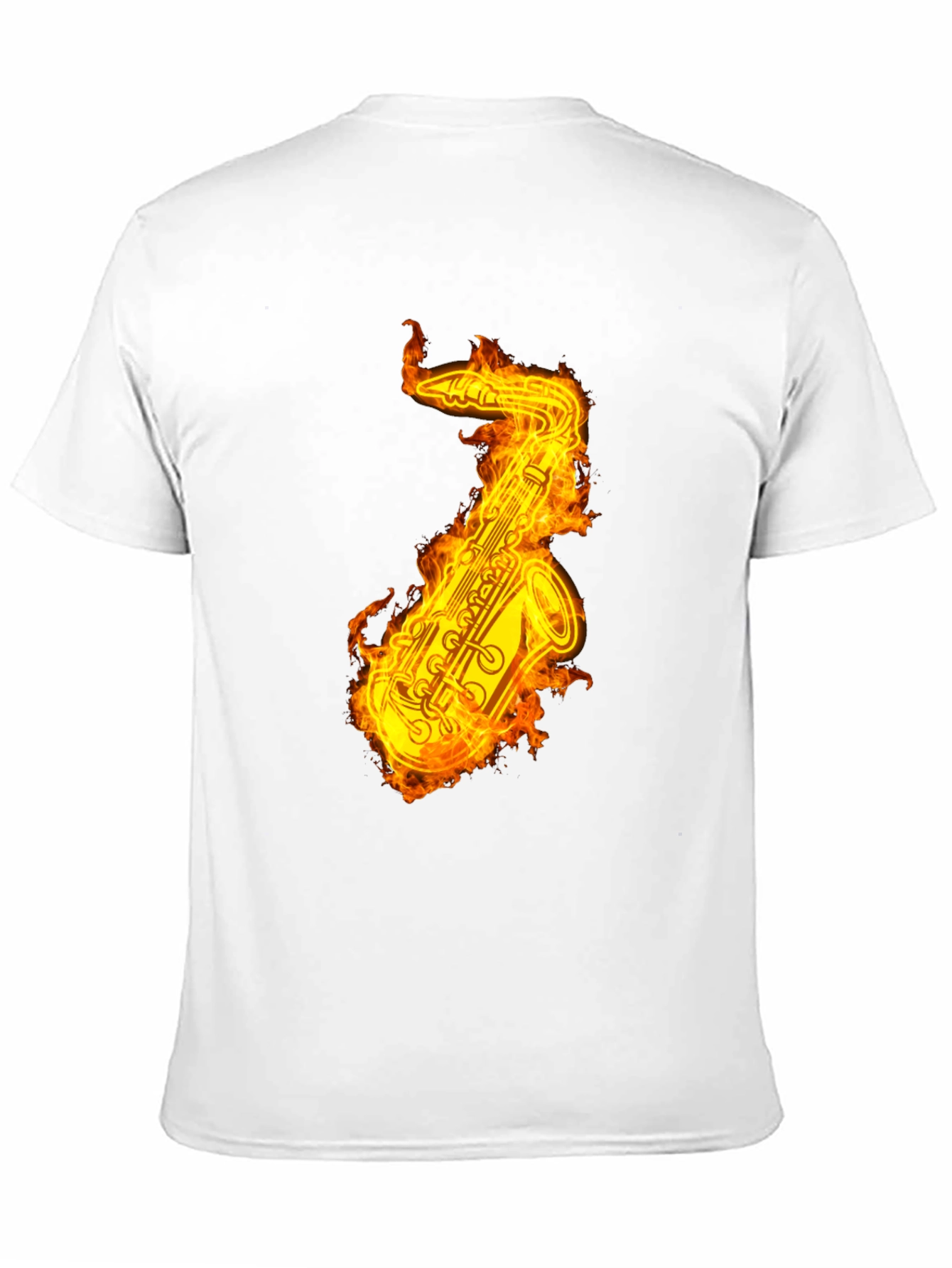 Camiseta Negra con Saxofón en Llamas
