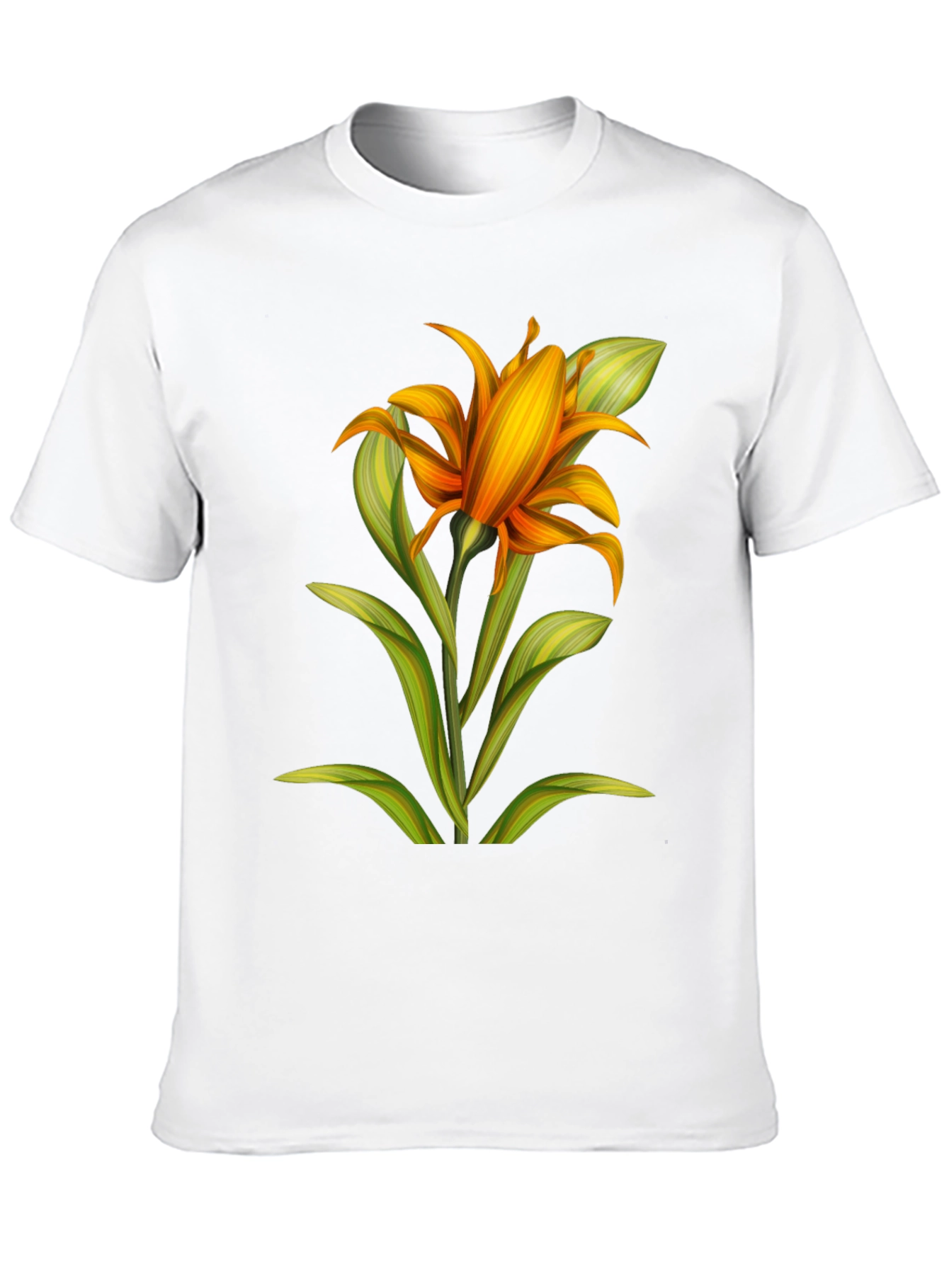 Camiseta Negra con Estampado Floral Naranja