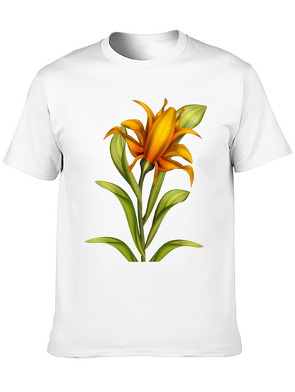 Camiseta Negra con Estampado Floral Naranja