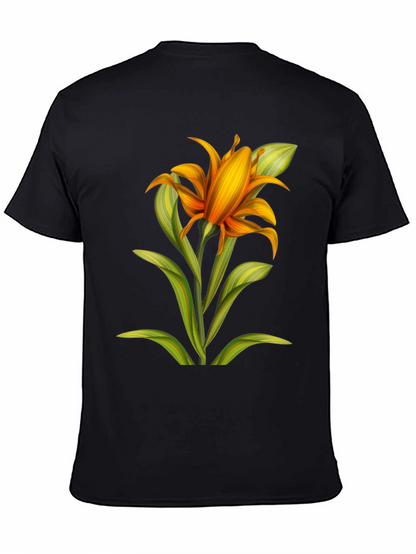 Camiseta Negra con Estampado Floral Naranja