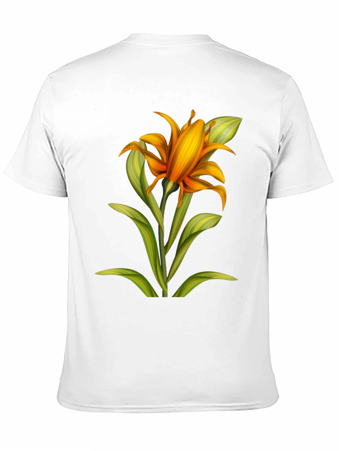 Camiseta Negra con Estampado Floral Naranja