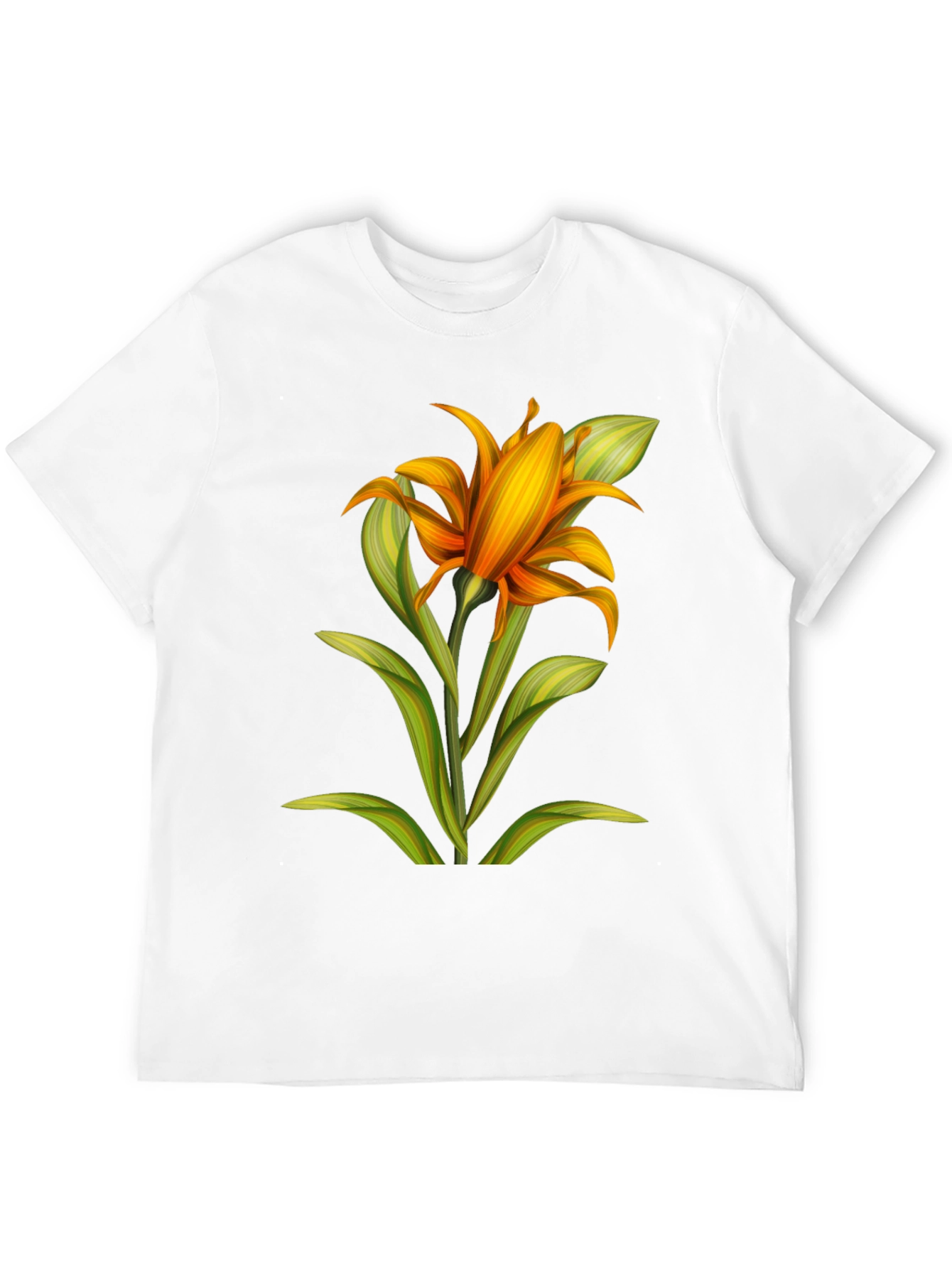 Camiseta Negra con Estampado Floral Naranja