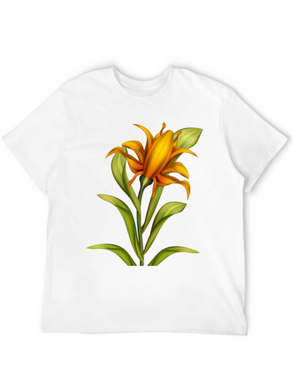 Camiseta Negra con Estampado Floral Naranja